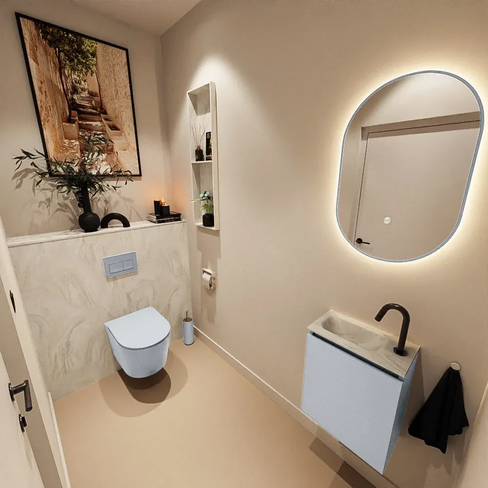 Mondiaz Ture DLux toiletmeubel 40cm clay met wastafel ostra links met kraangat