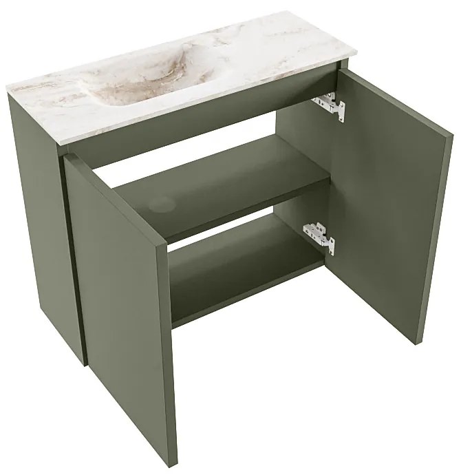 Mondiaz Ture DLux toiletmeubel 60cm army met wastafel frappe links met kraangat