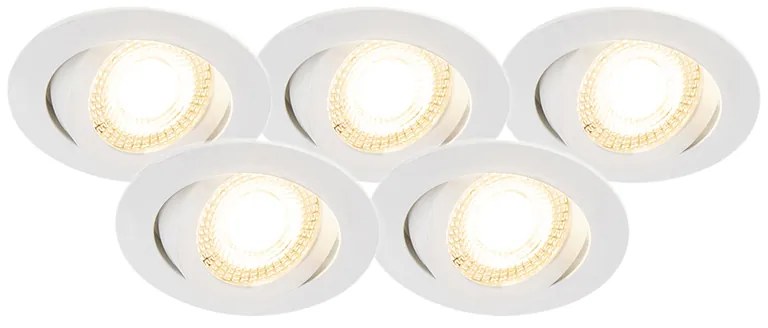 Set van 5 inbouwspots wit incl. LED 3-staps dimbaar - Mio