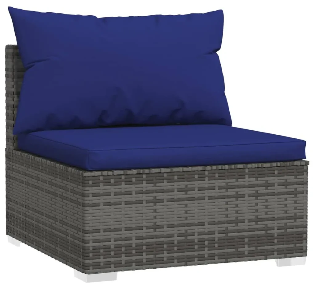 vidaXL Tuinmiddenbank met kussens poly rattan grijs