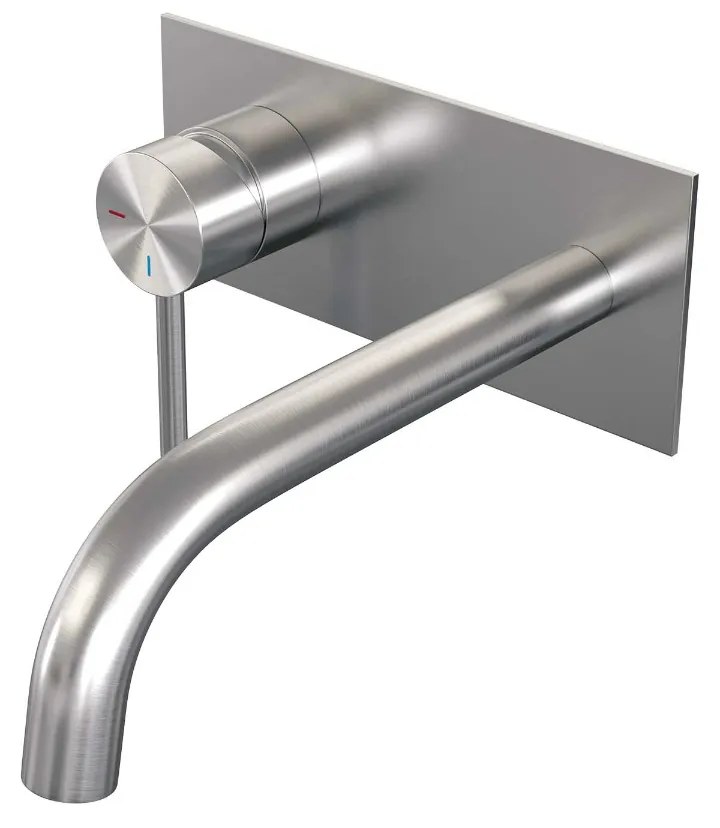 Brauer Brushed Edition ColdStart wastafelkraan inbouw gebogen uitloop met achterplaat model A2 RVS geborsteld PVD