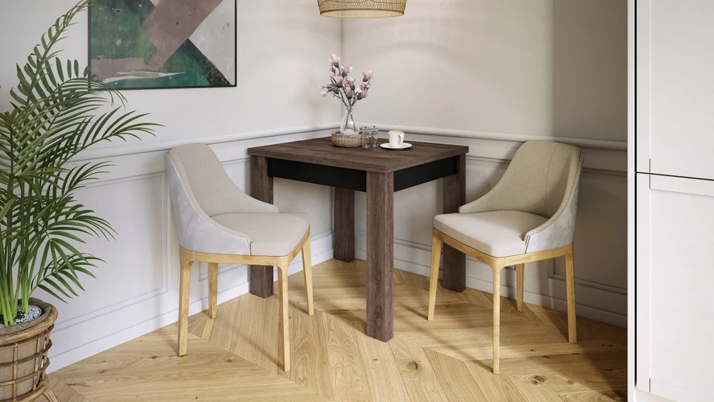 FONTE Eik bruin / Zwart Mat -KLASSIEKE KEUKEN- /WOONKAMERTAFEL 85x75 UITKLAPBAAR TOT 130 cm!