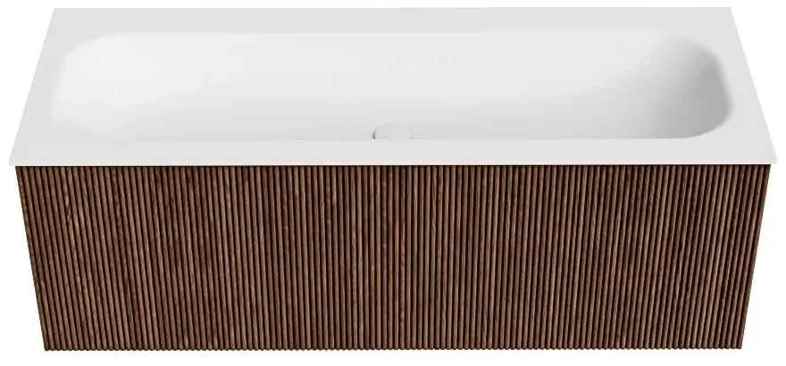 Mondiaz Kurve 120cm badmeubel walnut met 1 lade en wastafel big large midden 2 kraangaten