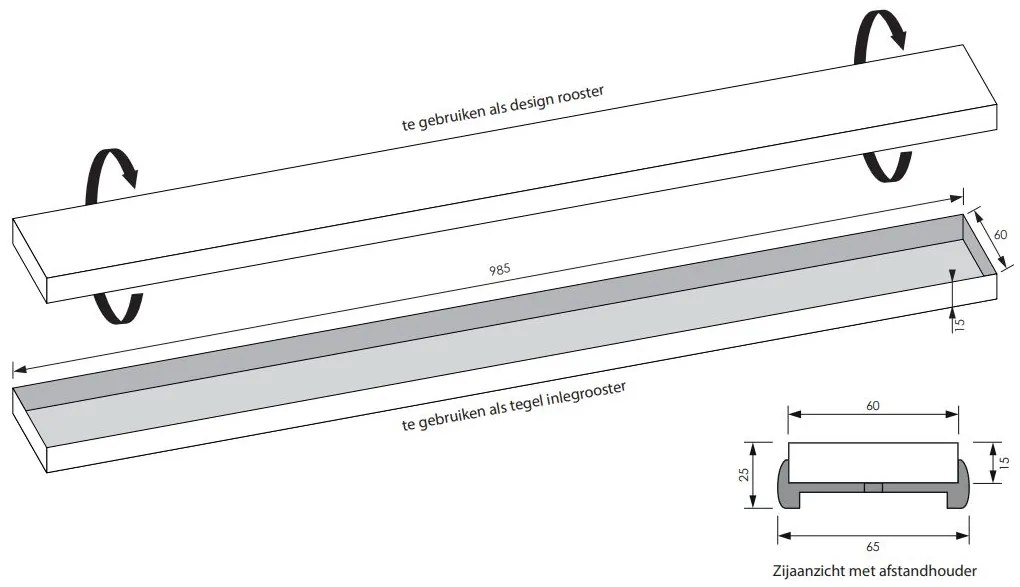 Brauer los multifunctioneel tegelinlegrooster 100cm zwart mat