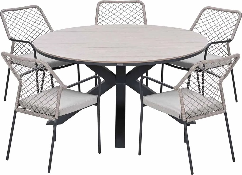 Garden Impressions Ross tuinset sand 6-delig - Tulli tuintafel light teak look Ø148 cm