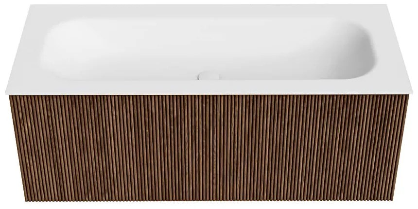 Mondiaz Kurve 110cm badmeubel walnut met 1 lade en wastafel big medium midden 1 kraangat