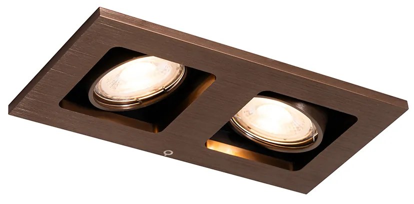Inbouwspot donkerbrons rechthoekig 2-lichts draai en kantelbaar - Qure Modern GU10 Binnenverlichting Lamp