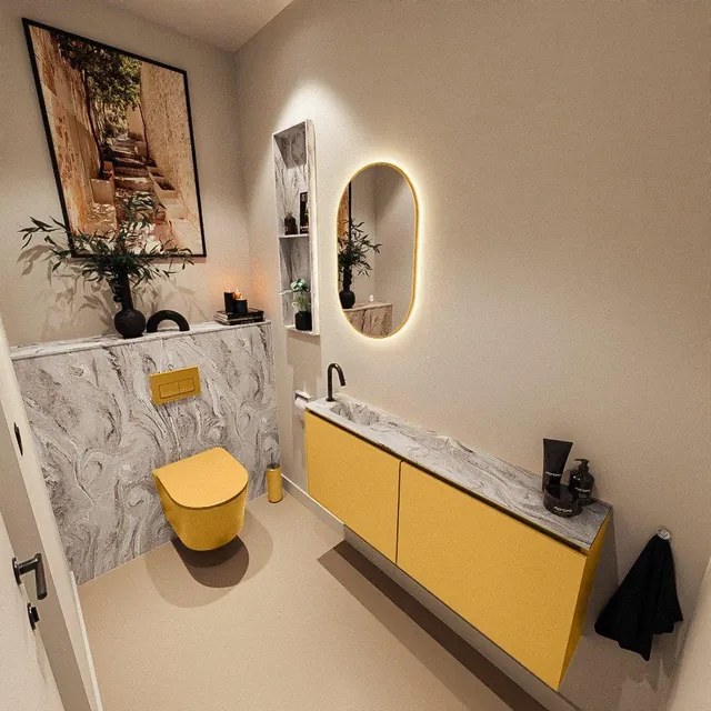 MONDIAZ TURE-DLUX 120cm toiletmeubel Ocher. EDEN wastafel Glace positie links. Met 1 kraangat. TUREDX120OCHL1GLA