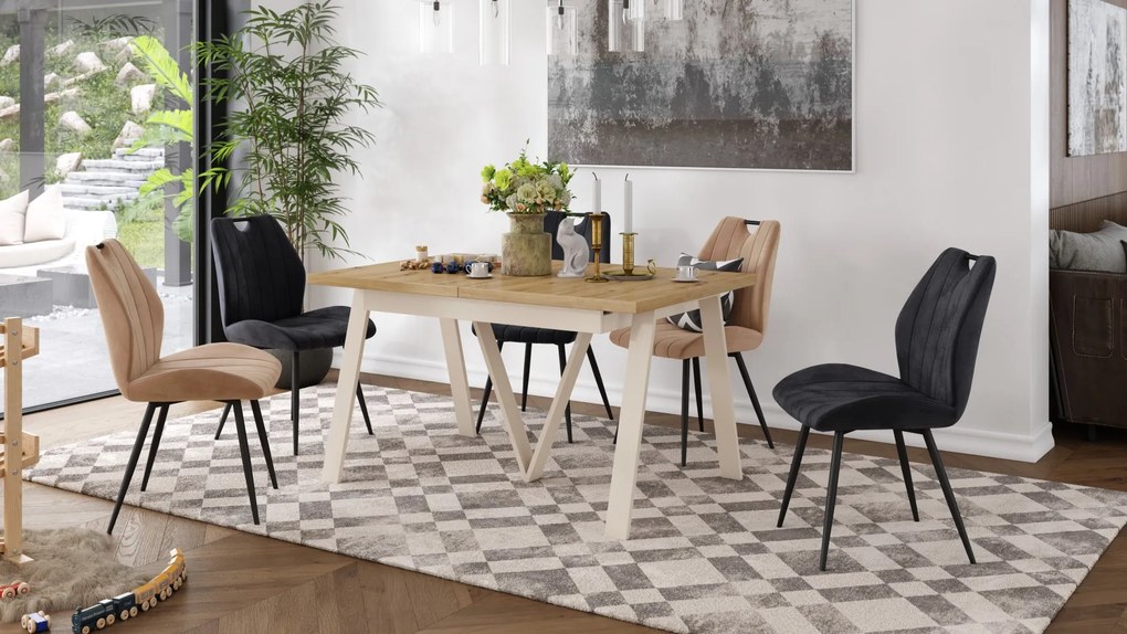 AVERY Eikenhout Artisan/onderkant beige - LOFT/INDUSTRIËLE TAFEL VOOR WOONKAMER / EETKAMER UITKLAPBAAR TOT 330 cm!