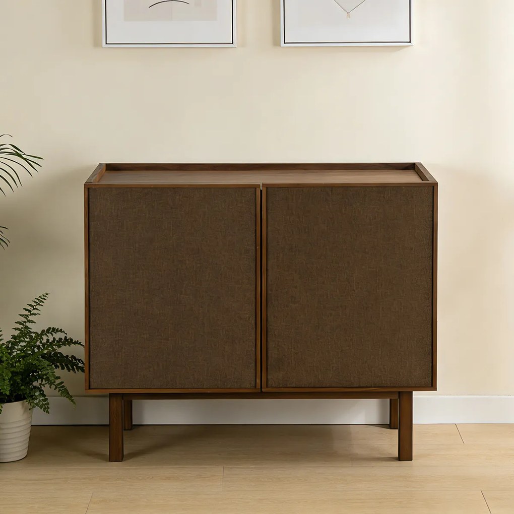 Kastje Walnoot Met Stoffen Deuren 90 Cm - 90x40x60cm.