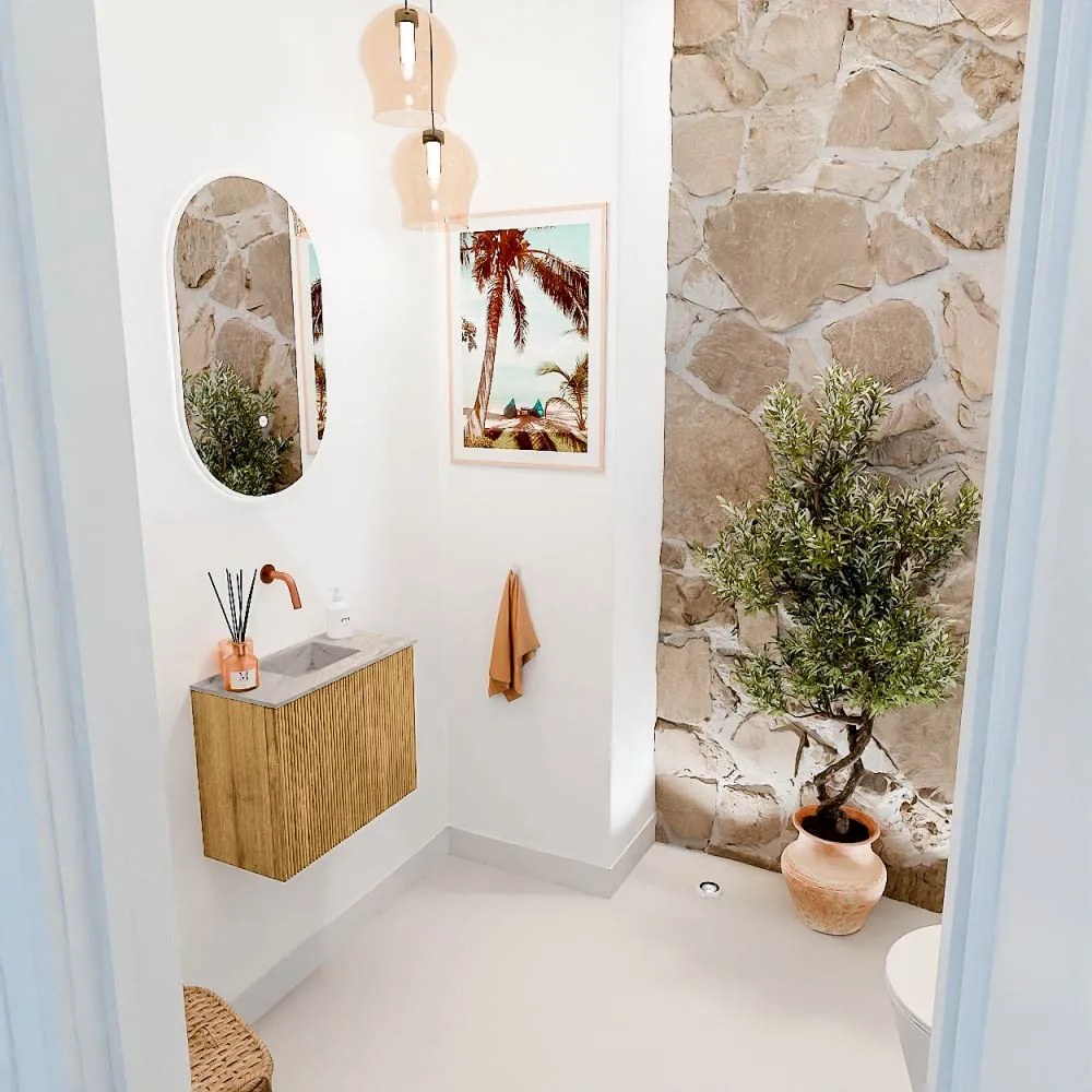 Mondiaz Joya DLux 50cm toiletmeubel oak met wastafel faye midden zonder kraangat glace