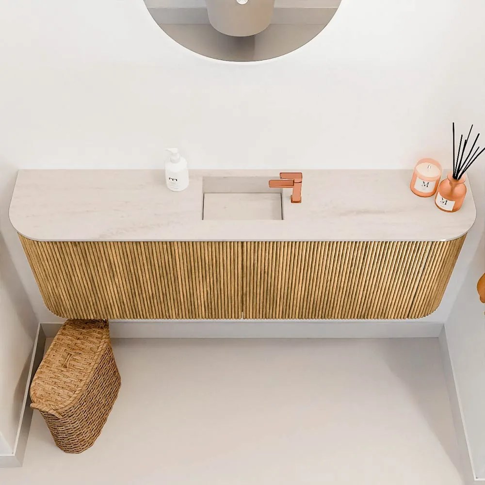 Mondiaz Joya DLux 125cm toiletmeubel ronding links/rechts oak met wastafel faye midden 1 kraangat meli