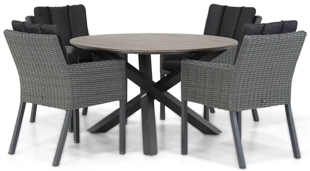 Tuinset Ronde Tuintafel 4 personen 125 cm Wicker Grijs Garden Collections Oxbow/Ancona
