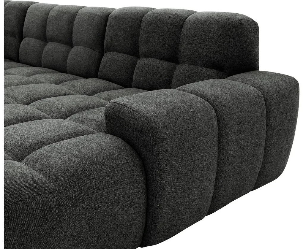 Goossens Excellent Bank Kubus - 30 X 30 Cm Stiksel zwart, stof, 1,5-zits, modern design met chaise longue rechts