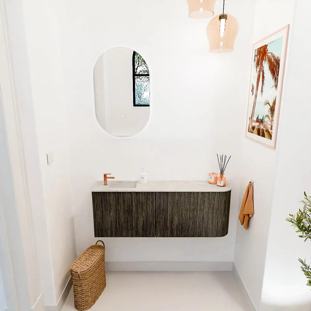Mondiaz Joya DLux 110cm toiletmeubel ronding rechts shadow met wastafel faye links 1 kraangat ostra