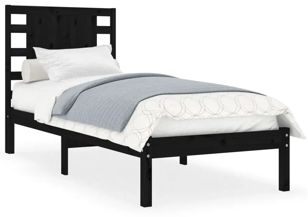vidaXL Bedframe massief hout zwart 75x190 cm 2FT6 Small Single