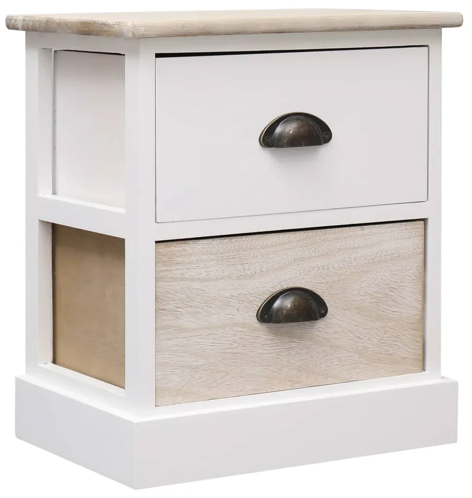 vidaXL Nachtkastjes 2 st 38x28x45 cm paulowniahout wit en naturel
