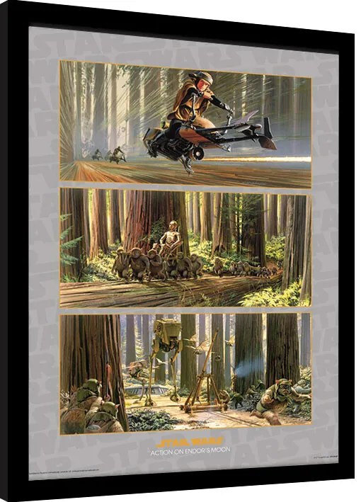 Ingelijste poster Star Wars - Action on Endor's Moon