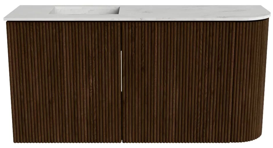 Mondiaz Joya DLux 80cm toiletmeubel ronding rechts walnut met wastafel faye links zonder kraangat opalo