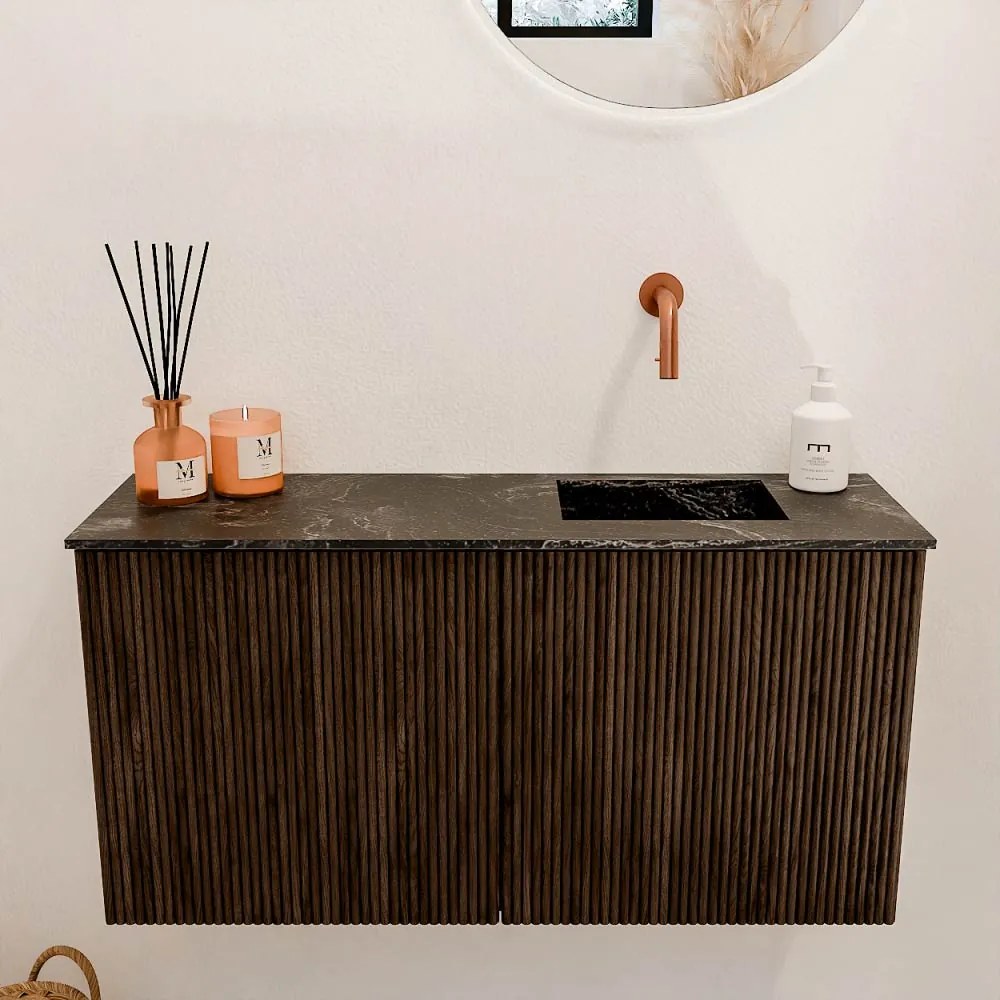 Mondiaz Joya DLux 80cm toiletmeubel walnut met wastafel faye rechts zonder kraangat lava