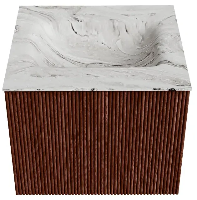 Mondiaz Kurve-dlux 50cm badmeubel ruby met 1 lade en wastafel grunne midden zonder kraangat glace