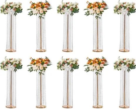 VEVOR Set van 10 bloemenkrukken 20x20x90cm Bloemenstandaard IJzeren bijzettafel Moderne kristallen vaas Goudkleurige galvanische plantenkruk Plantenstandaard Metalen standaard voor decoratie van bars, hotels en cafés