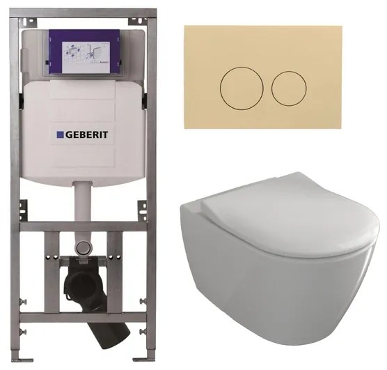 Villeroy & Boch Subway 2.0 Toiletset - Geberit inbouwreservoir - diepspoel - wandcloset - directflush - bedieningsplaat beige - ronde knoppen - wit 0701131/SW1102365/ga26028/ga91964/