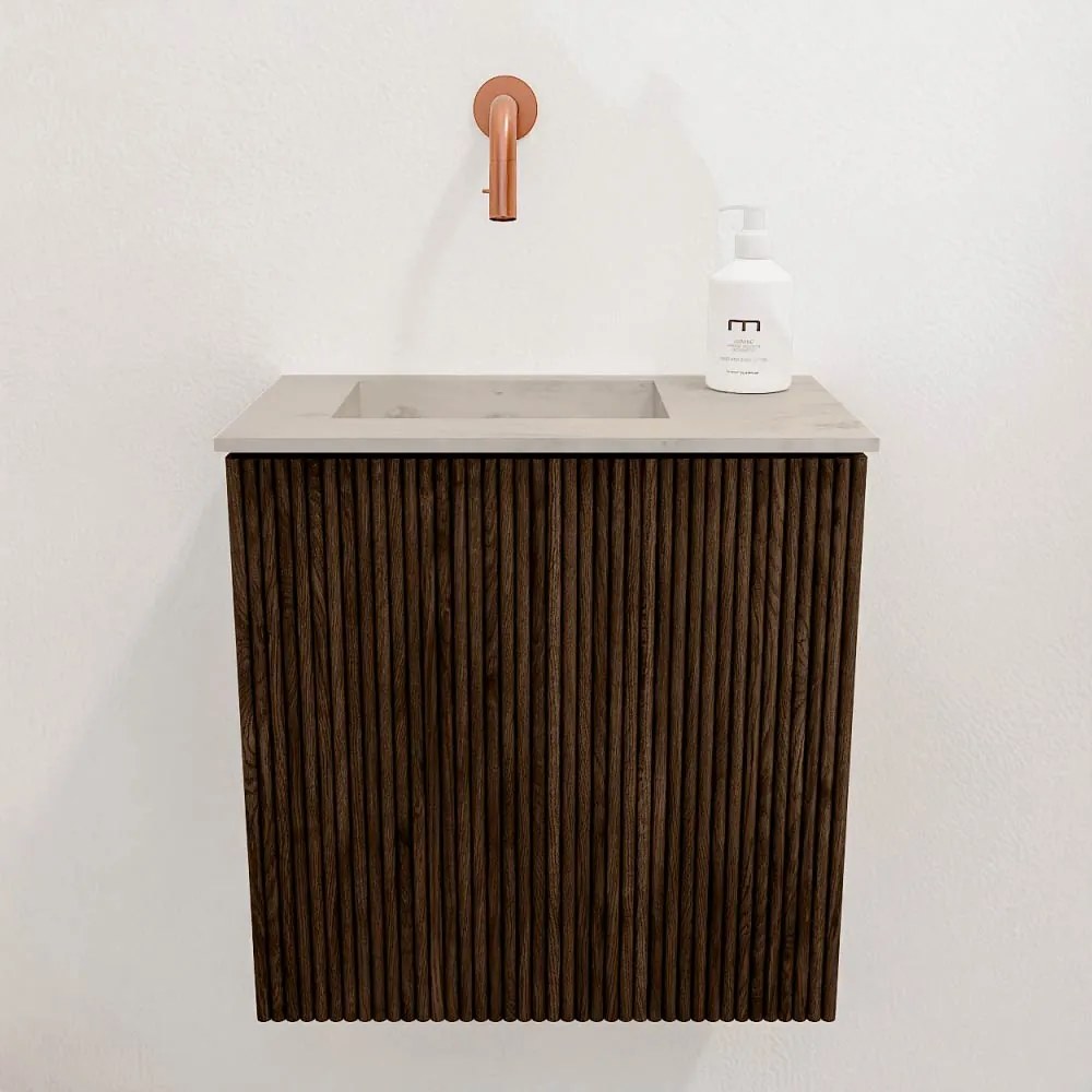 Mondiaz Joya DLux 40cm toiletmeubel walnut met wastafel faye links zonder kraangat opalo