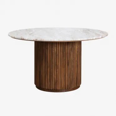 Ronde Eettafel Giselda In Natuursteen En Mangohout Bruin Marmer Toronto & Ø140 Cm - Sklum
