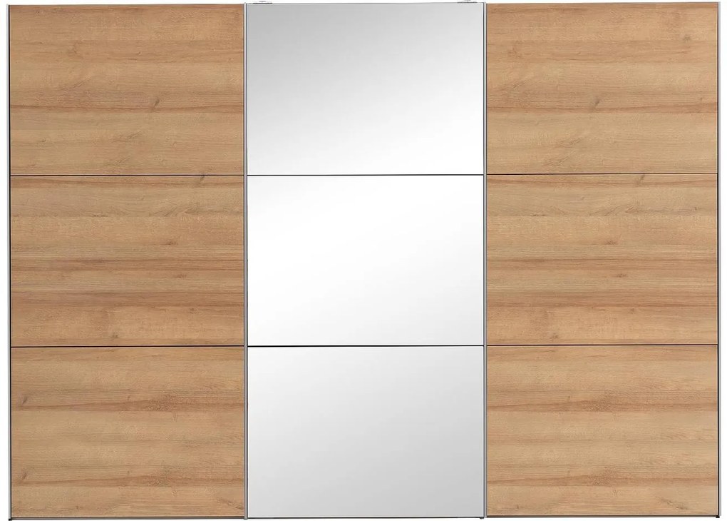 Goossens Kledingkast Easy Storage Sdk, 300 cm breed, 220 cm hoog, 2x 3 paneel schuifdeuren en 1x 3 paneel spiegel schuifdeur midden