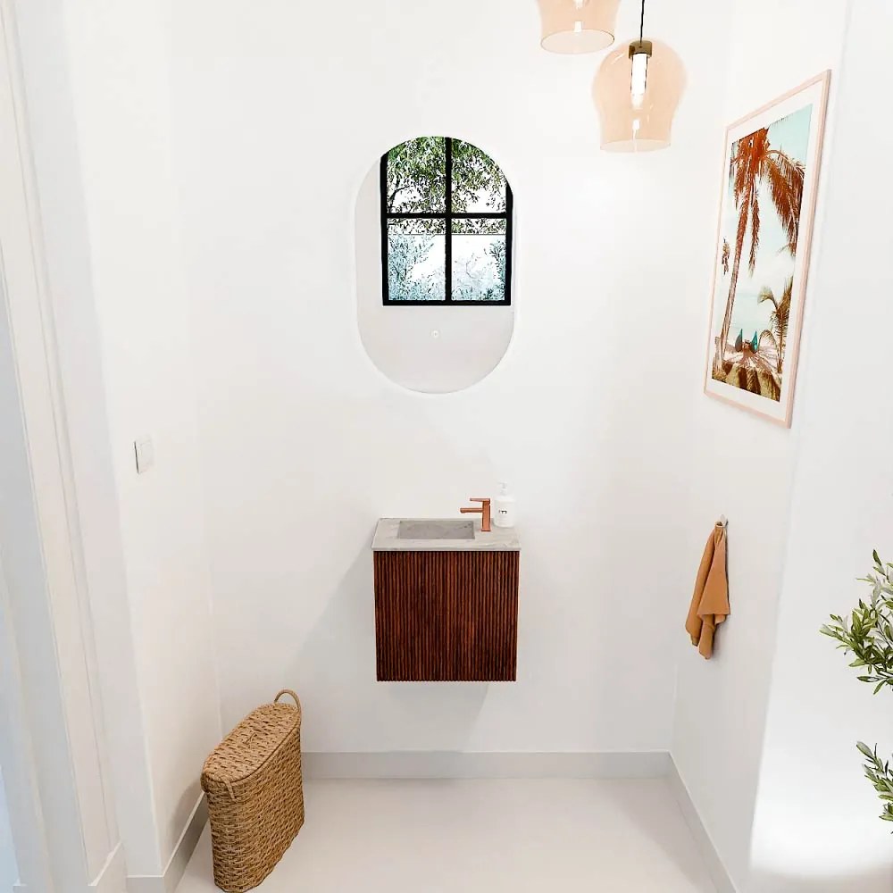 Mondiaz Joya DLux 40cm toiletmeubel ruby met wastafel faye links 1 kraangat glace