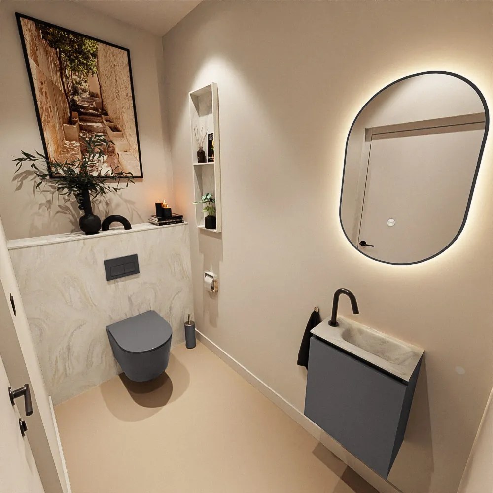 Mondiaz Ture DLux toiletmeubel 40cm dark grey met wastafel ostra rechts met kraangat