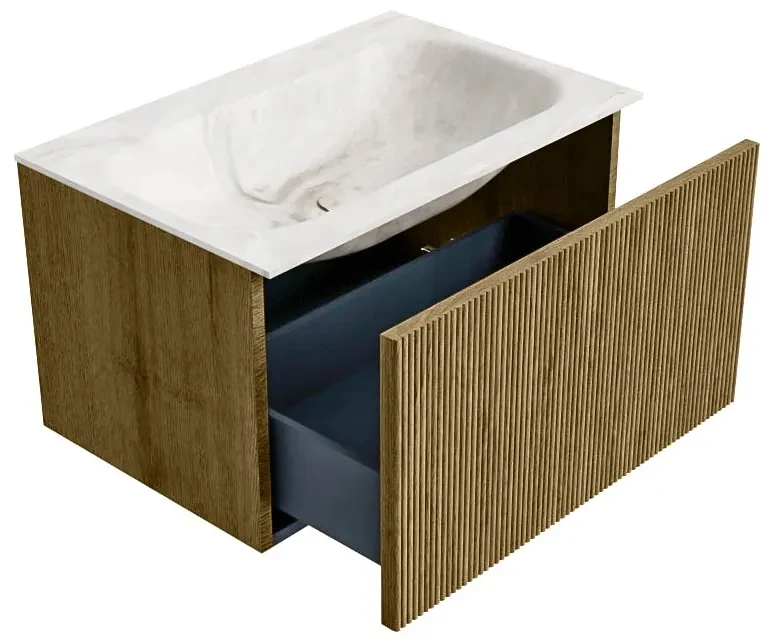 Mondiaz Kurve-dlux 70cm badmeubel dusk met 1 lade en wastafel big small midden zonder kraangat frappe