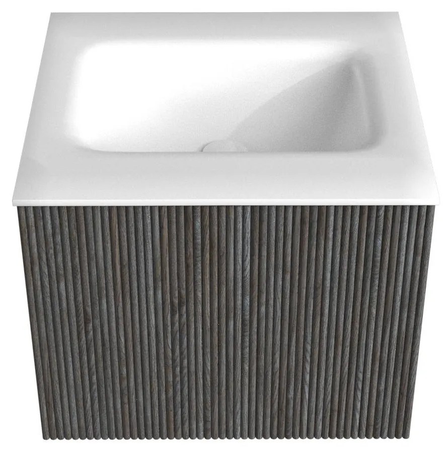 Mondiaz Kurve 50cm badmeubel shadow met 1 lade en wastafel grunne midden zonder kraangat