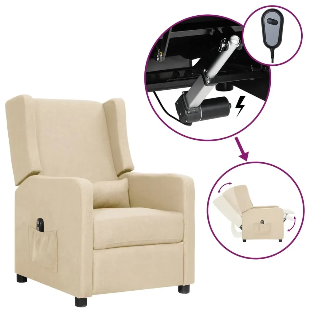 vidaXL Fauteuil verstelbaar elektrisch stof crèmekleurig