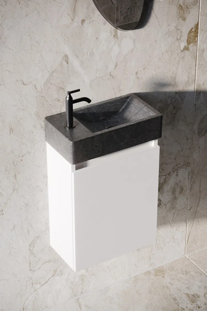 Fontana Recto toiletmeubel mat wit 40x22cm met natuurstenen fontein links