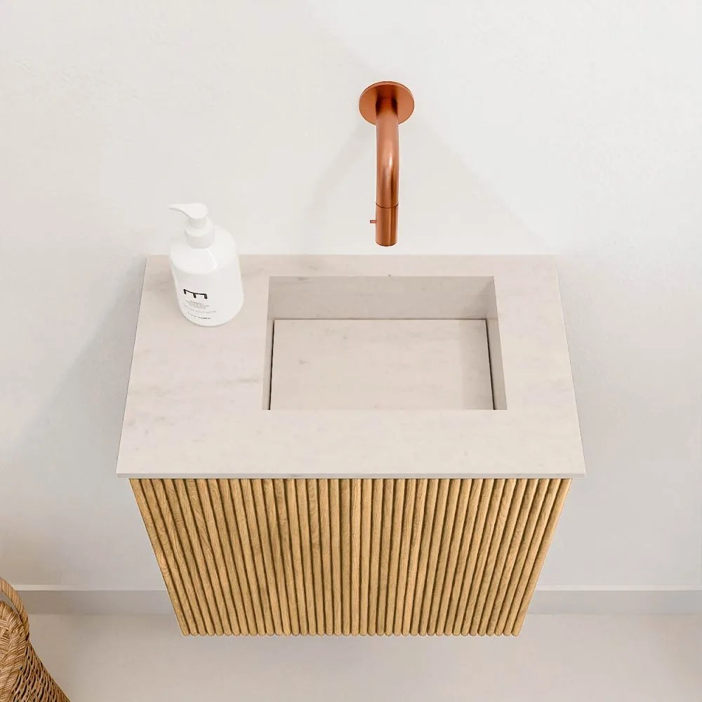 Mondiaz Joya DLux 40cm toiletmeubel oak met wastafel faye rechts zonder kraangat meli