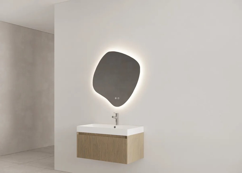 Gliss Design Timotheus badmeubel met ribbelfront 60cm ash gray met glans witte wastafel Lako