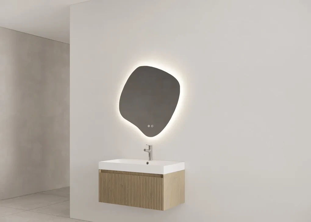 Gliss Design Timotheus badmeubel met ribbelfront 70cm ash gray met mat witte wastafel Lako