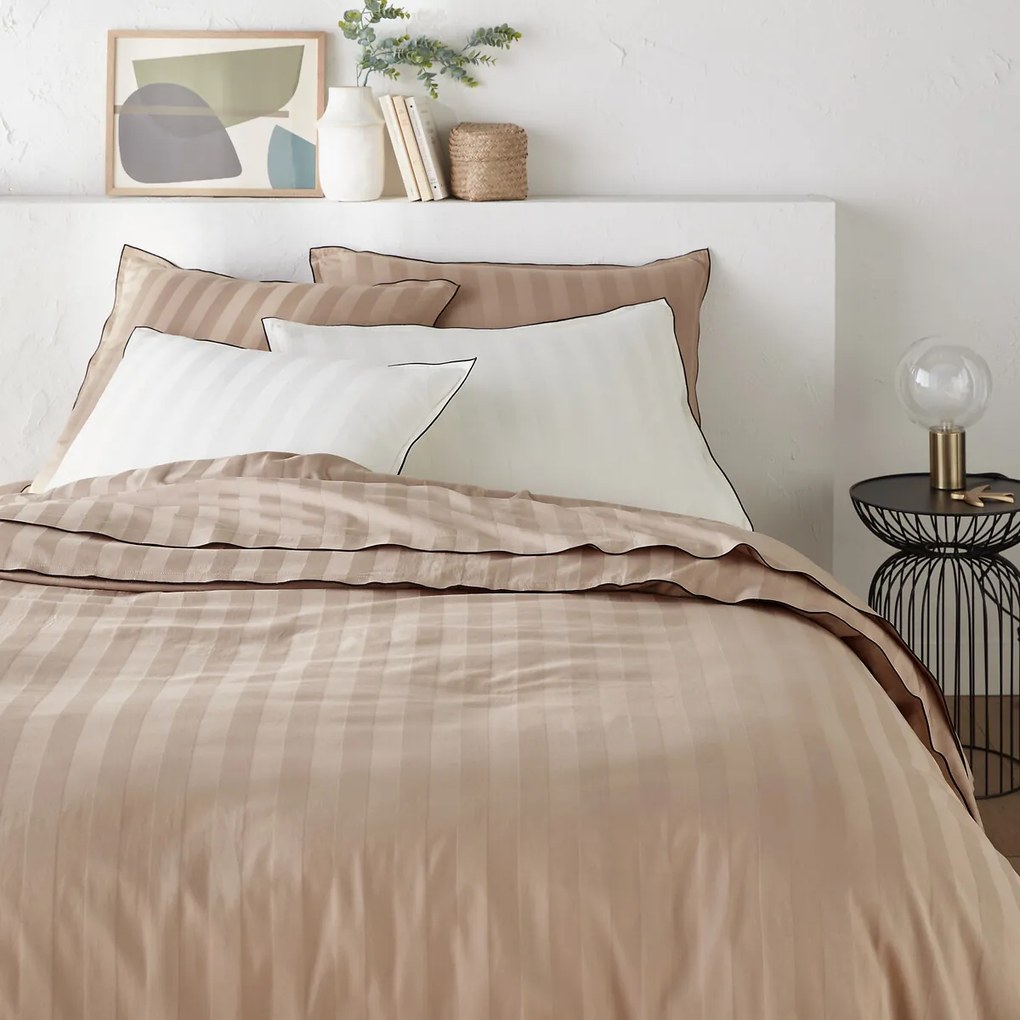 Dekbedovertrek in gewassen katoensatijn met 118 draden, streep Victor