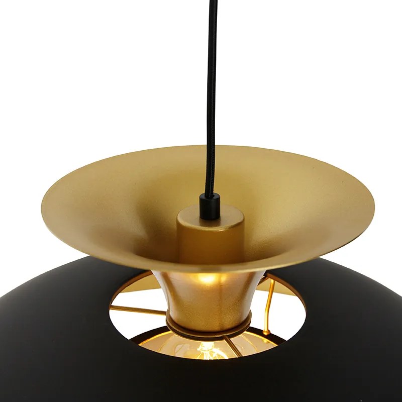 Moderne ronde hanglamp zwart met goud 3-laags - Titus