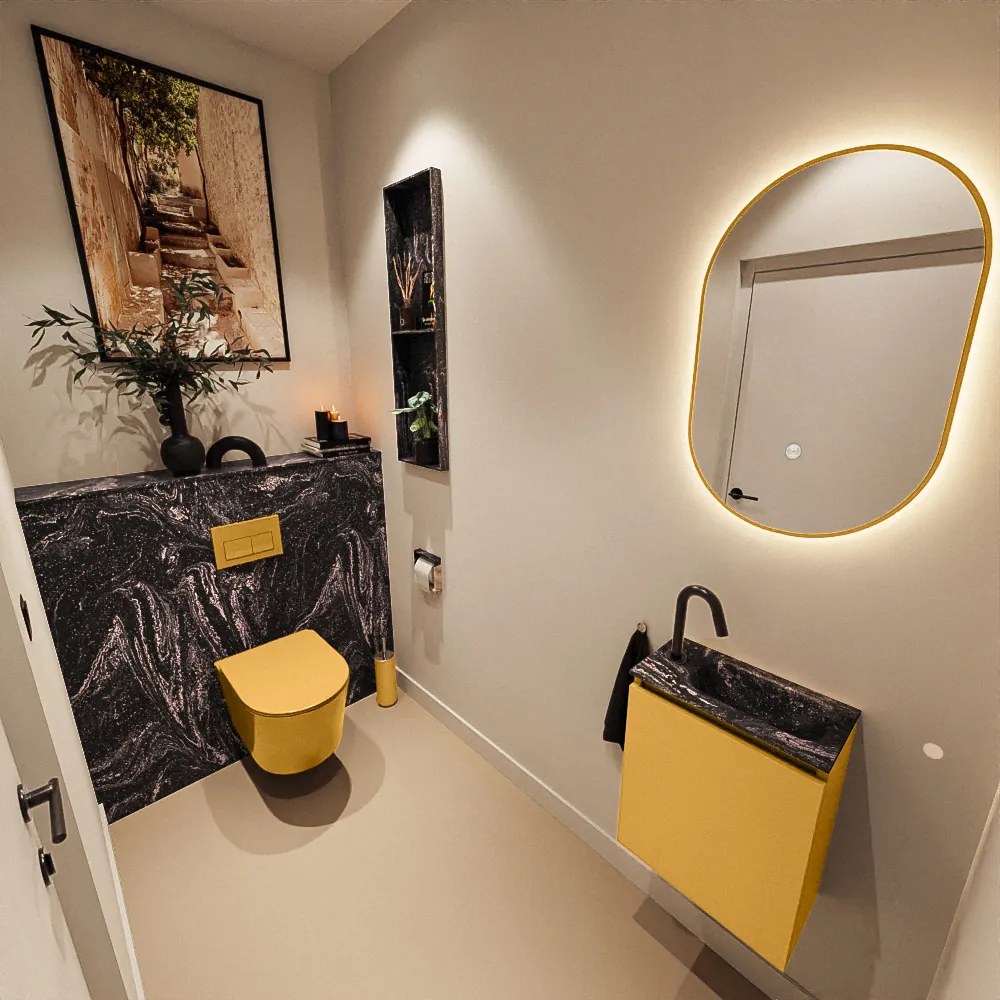 Mondiaz Ture DLux toiletmeubel 40cm ocher met wastafel lava rechts met kraangat