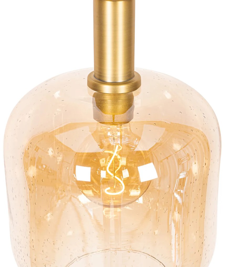 Design hanglamp zwart met messing en amber glas - Zuzanna