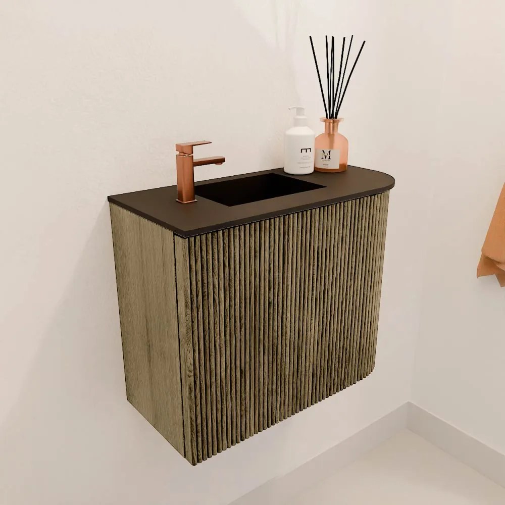 Mondiaz Joya 50cm toiletmeubel ronding rechts dusk met wastafel faye links 1 kraangat urban
