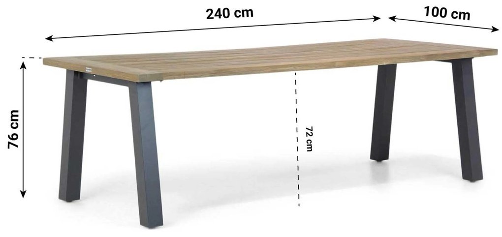 Dining Tuintafel rechthoekig 240 x 100 cm Teak Grijs Glasgow