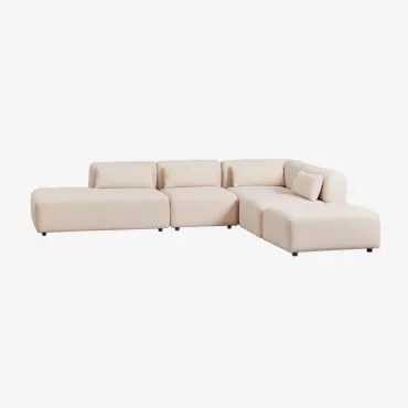 4-delige Modulaire Hoekbank Met Chaise Longue Links En Fogler Poef Chenille Crème Beige - Sklum