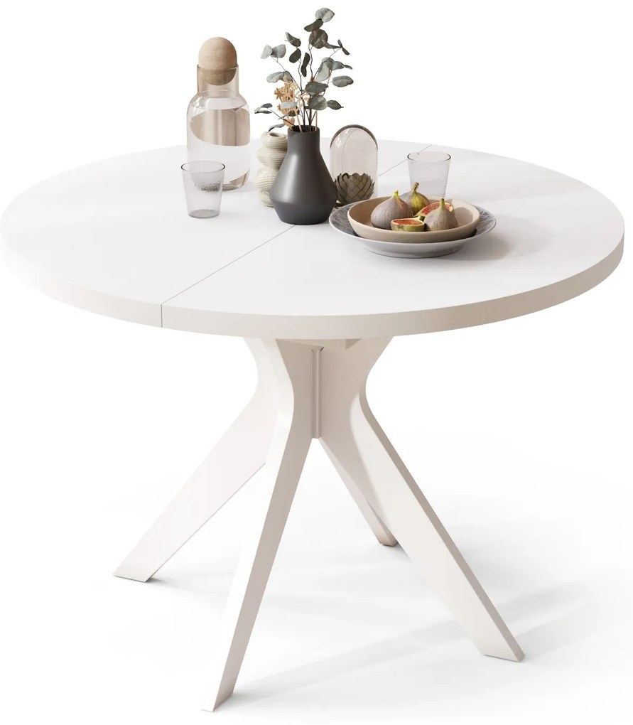 RENZO Wit - RONDE TAFEL Ø110 UITKLAPBAAR TOT 180 cm | VOOR DE KEUKEN EETKAMER WOONKAMER RETRO