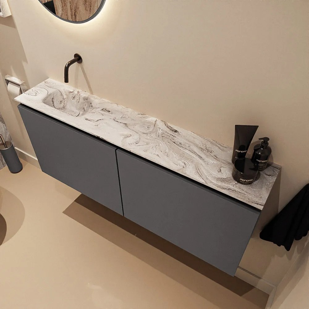 Mondiaz Ture DLux toiletmeubel 120cm dark grey met wastafel glace links zonder kraangat