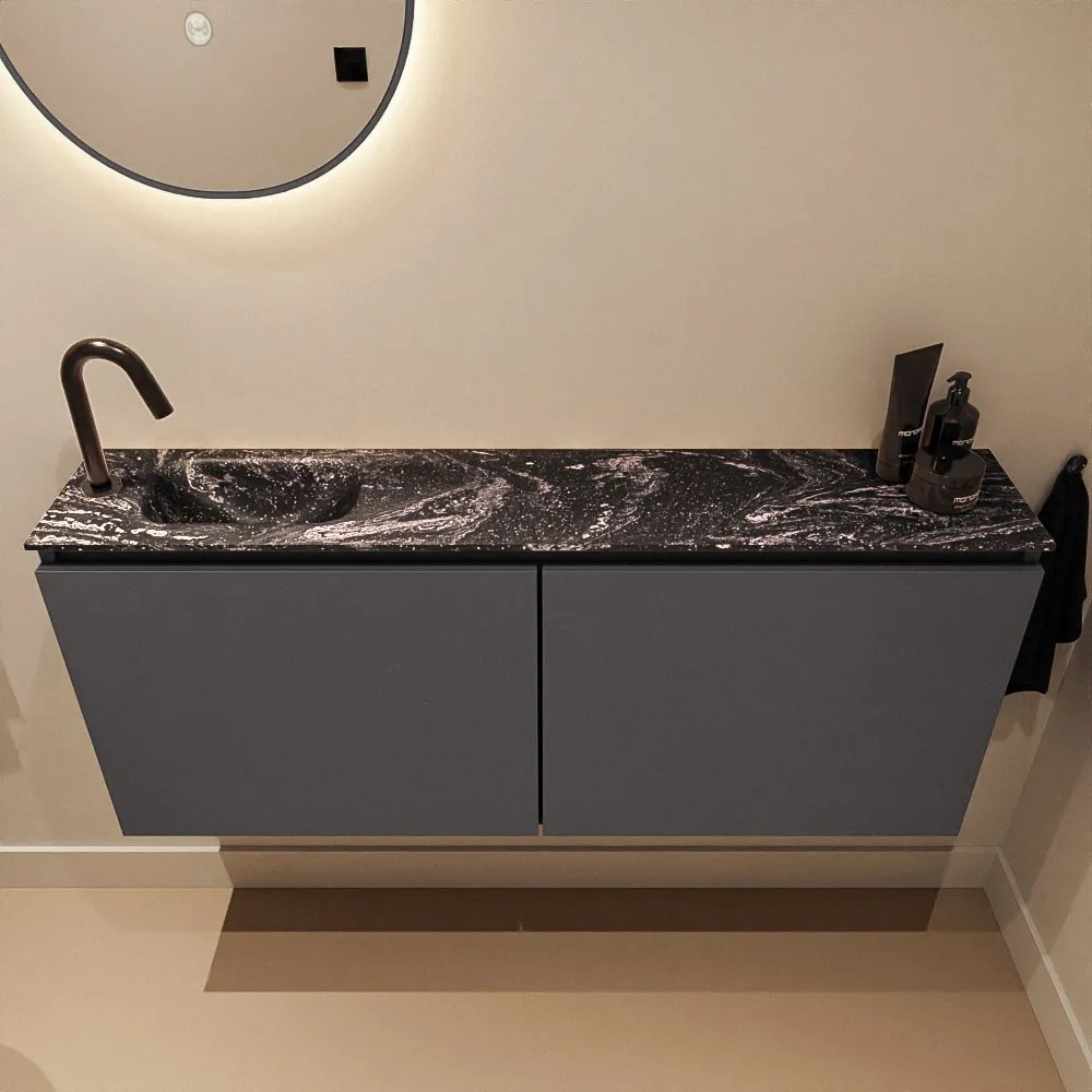 Mondiaz Ture DLux toiletmeubel 120cm dark grey met wastafel lava links met kraangat