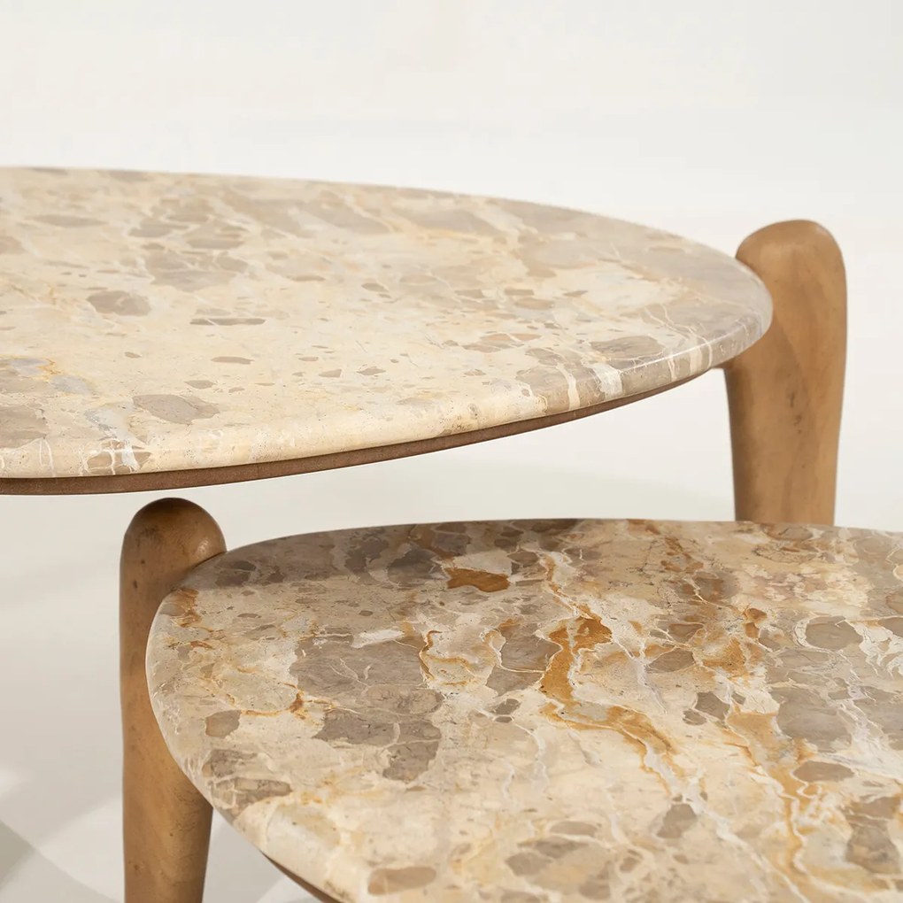 Salontafel Hout En Marmer L - 85 X 85cm.